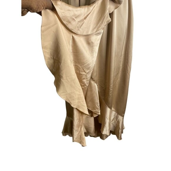 Show Me Your Mumu Womens Samantha Ruffle Wrap Dress Gold Luxe Satin Size Large - Picture 6 of 12